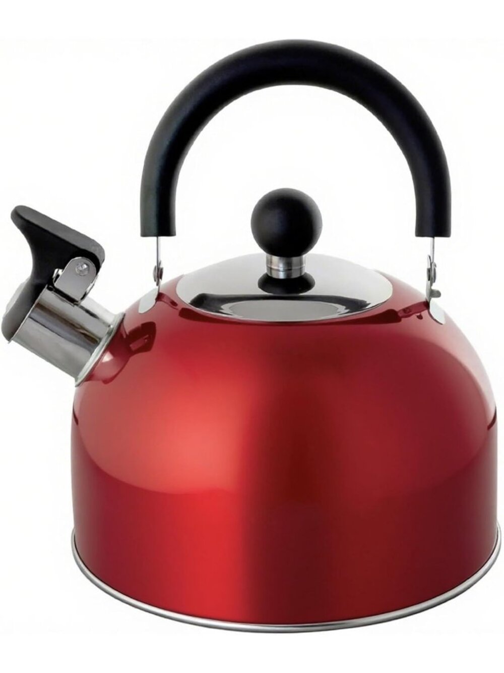 Red Kitchen Whistling Tea Kettle 2 Quart Stainless Steel Stovetop Tea and Water